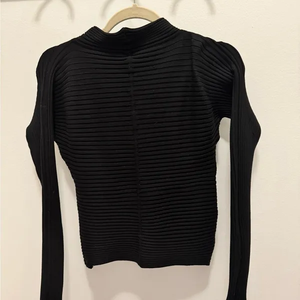 Exhibit A Black Silk Blend Ribbed Mock Neck Long Sleeve Top Medium Minimalist - Image 3