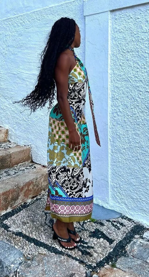 ZARA dress maxi Multicolor Halter printed satin effect casual wedding party - Image 8