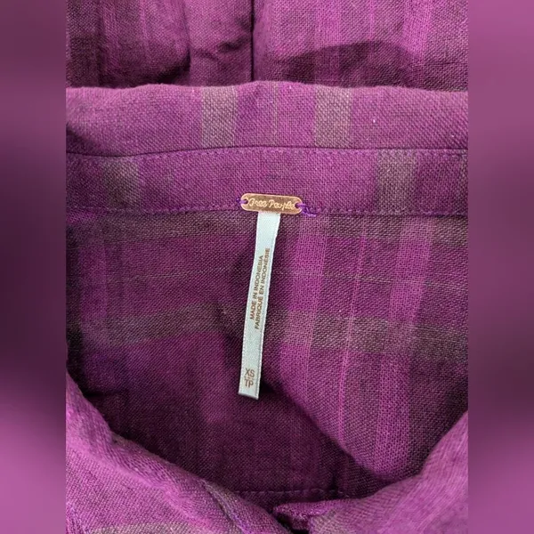 new Free people purple checkered mini dress short sleeve plaid printed Sz XS 2-4 - Image 4