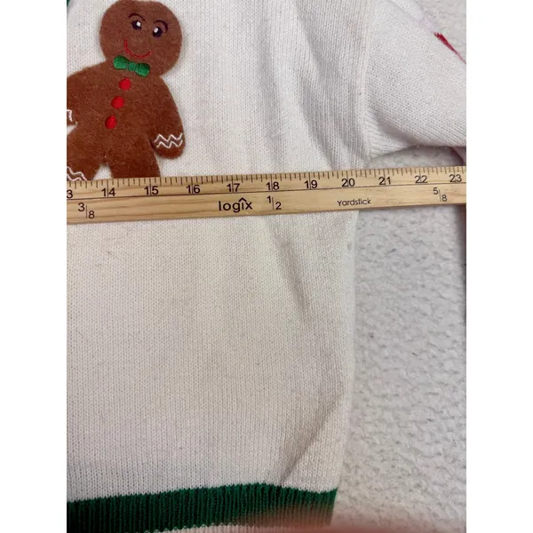Knit Sweater Womens M Cropped Cardigan Ugly Christmas Party Holiday Candy Canes - Image 5
