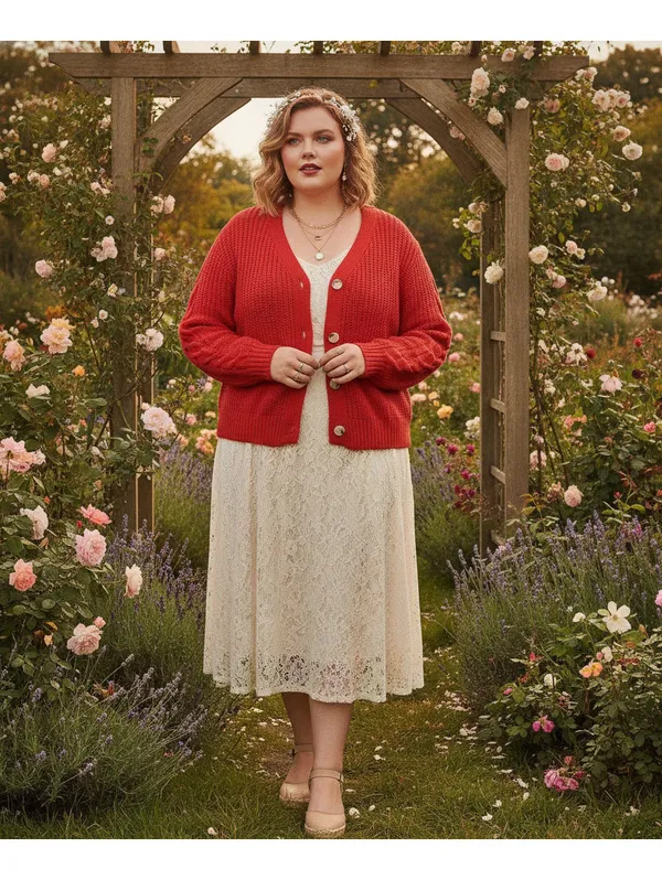 Jessica Simpson Red Cable Knit Button Front Cardigan XL - Image 6