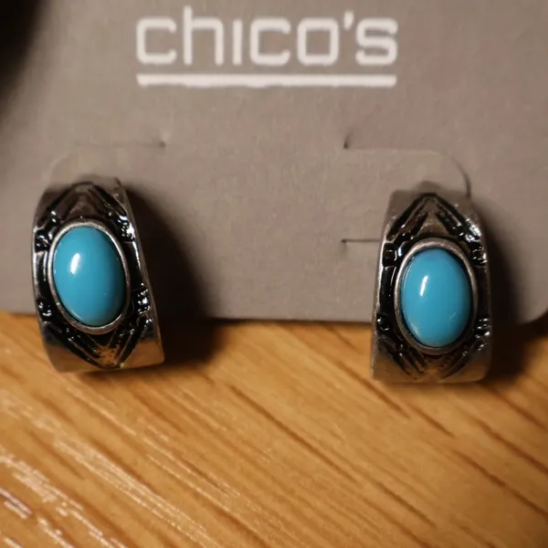 Chicos Turquoise Silver Tone Earrings Boho Southwestern NWT Classic Festival - Image 2