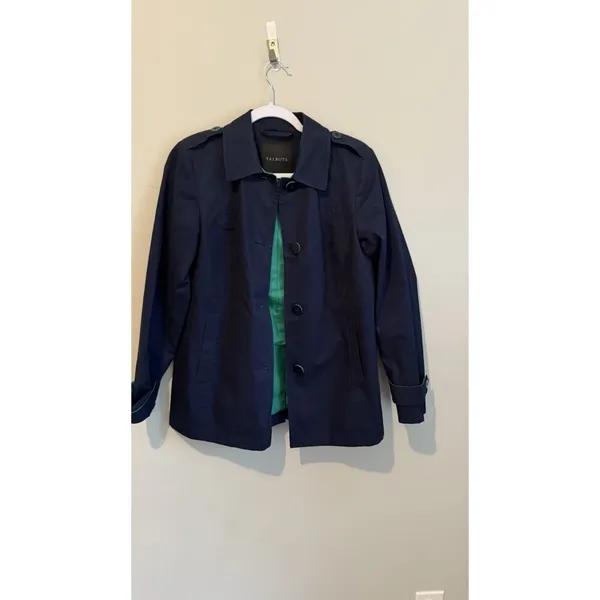 Talbots Rain Trench Coat Jacket Women Size XS Blue Button Up Military Preppy - Image 5