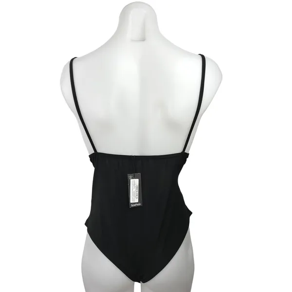 Boohoo Black Spaghetti Strap Cowl Neck Lace Cami Camisole Bodysuit Top Size 16 - Image 2