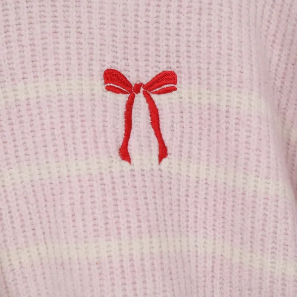 A New Day Sweater Womens XL Pullover Pink Striped Bow Embroidered Excellent - Image 2