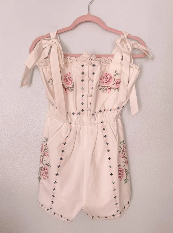 Champagne Sisters Collection Spring White Floral Romper - Image 2