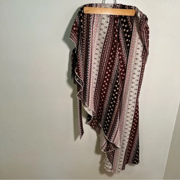 Women's True Wrap Maxi Skirt White Black Brown Pink Floral Geometric Boho Gypsy - Image 8
