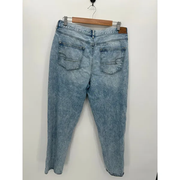 American Eagle Mom Jeans Size 14 L Light Wash‎ Distressed Cotton High Waisted - Image 2