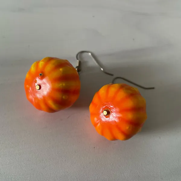 Orange Pumpkin Earrings- Pierced Ears- Costume Jewelry - Image 3