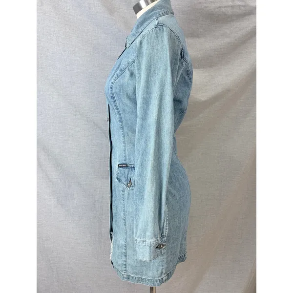 Vintage Guess Jeans USA Y2K Denim‎ Mini Dress Distressed Shacket 7 AS IS - Image 9