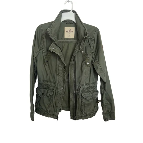 Y2K Hollister Green Military Utility Jacket L Indie Sleaze Arm Patch - Image 2