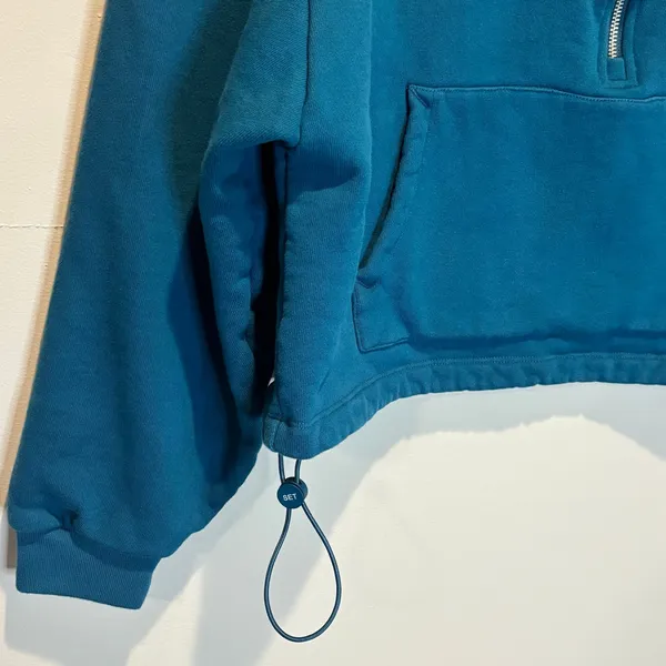 Set Active Blue Cotton Cropped Quarter Zip Sweatshirt - size Small - Image 4