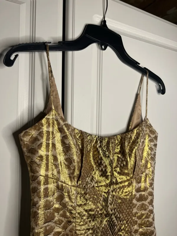 Vintage Y2K Tracy Reese Silk Gold Metallic Snakeskin Mini Party Dress - Image 15