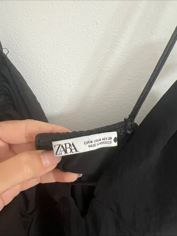 Zara Black Midi Slip Dress with Ruffle Side Detail - Image 2
