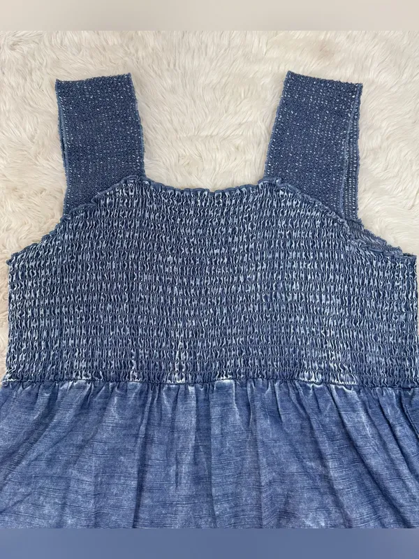 SOFT‎ SURROUNDINGS Smocked Chambray Denim Maxi Dress Large Petite Sleeveless - Image 4