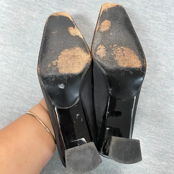 Vintage Sesto Meucci Black Satin‎ Beaded Embellished Mule Heels Sz 7 M Old Money - Image 7