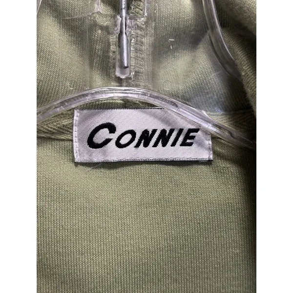 Vintage Connie Velour Green Zip Up Hoodie‎ Buttons Embroidery Pockets - Image 3