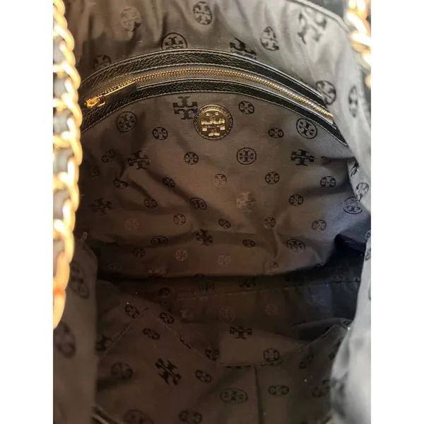 Tory Burch Marion Slouchy Whipstitch Tote Black Pebbled Leather Large - Image 12