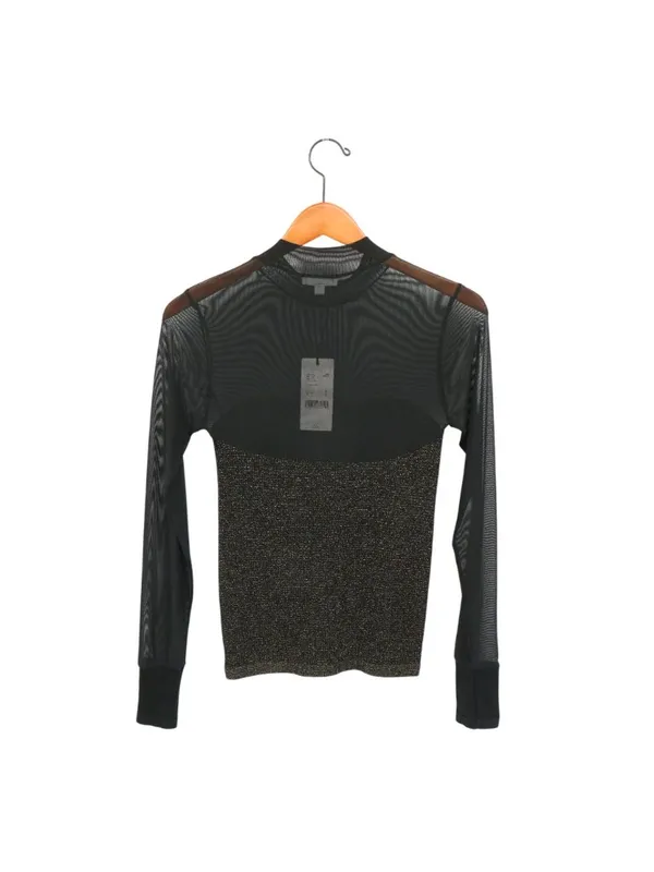 NWT A Loves A Black Gold Metallic Knit Sheer Illusion Mesh Long Sleeve Top M - Image 5