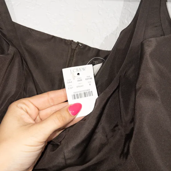 NWT J. Crew Espresso Brown 100% Silk Fit & Flare Dress Size 8 - Image 2