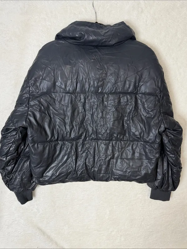 American Eagle AE Chill Puffer Vegan Leather Jacket Coat Zip Button Pockets NWT - Image 2