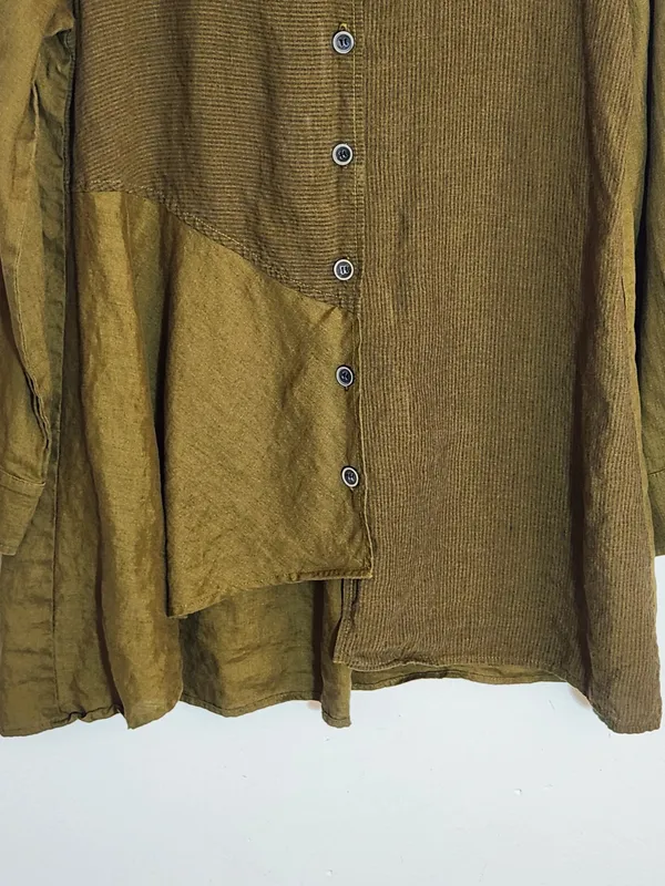 Lisa Bayne Olive Green Linen Asymmetrical Hem Tunic Size XS - Image 3