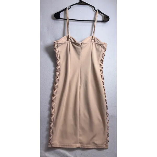 Forever 21 Womens Beige Bustier Bodycon Mini Dress Lattice Side Detail Size L - Image 3