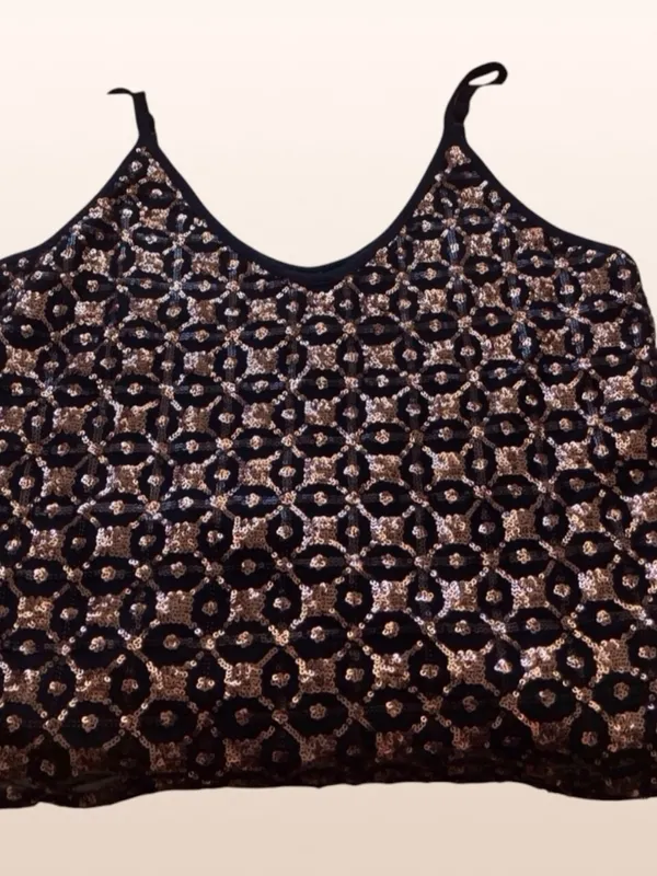 Shyanne Gold Sequin Top Black Tank Adjustable Straps Women's Medium - Image 5