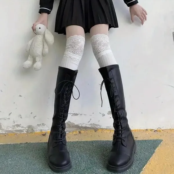 White Lace Top Thigh High Sock-Stockings Sweet JK Style Slim Fit Over The Knee‎ - Image 11