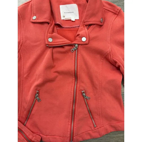 Anthropologie Coral Moto Jacket Knit Zip Up Asymmetrical Womens XS - Image 6