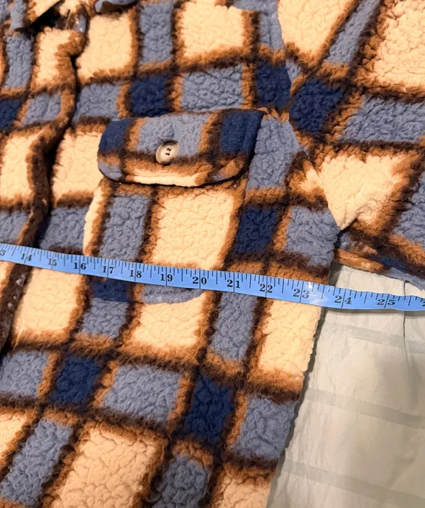 Absolutely Famous Blue & Brown Plaid Sherpa Fleece Shacket - Womens Size XL - Image 10