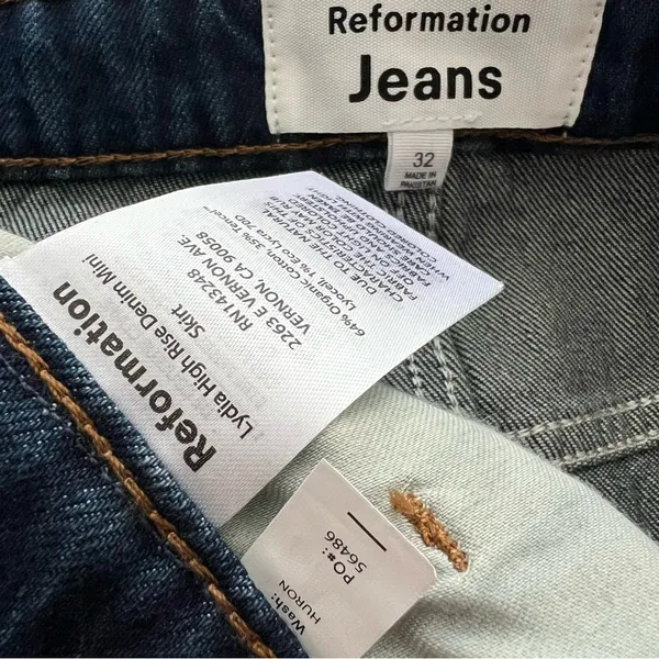 Reformation Lydia High Rise Denim Mini Skirt dark wash blue 32 - Image 4