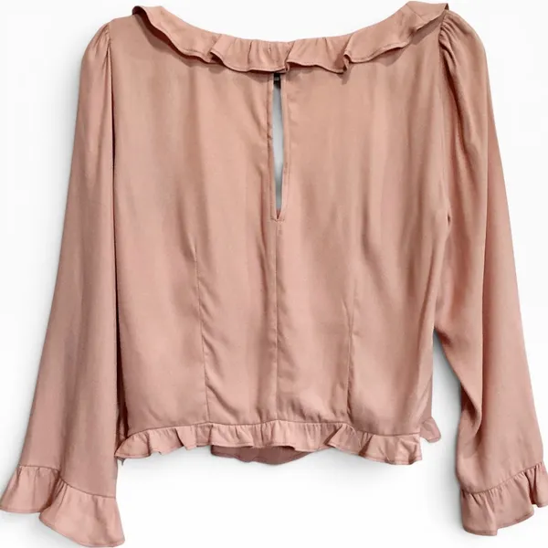Reformation Pink Ruffle Square Neck‎ Blouse Long Sleeve Side Zip Top 12 / L - Image 5