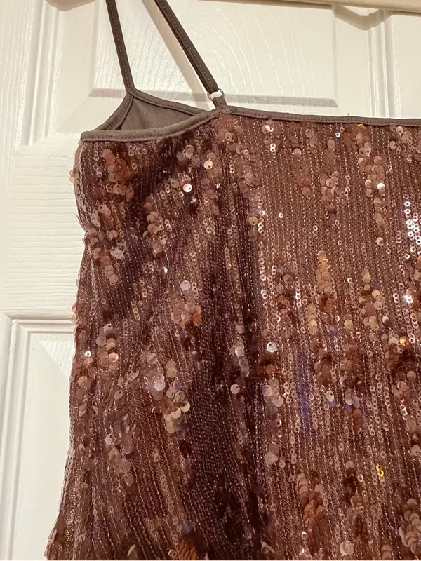 Motel Rocks Biyaya Cami Top With Binding In Sequin Brown - Image 6
