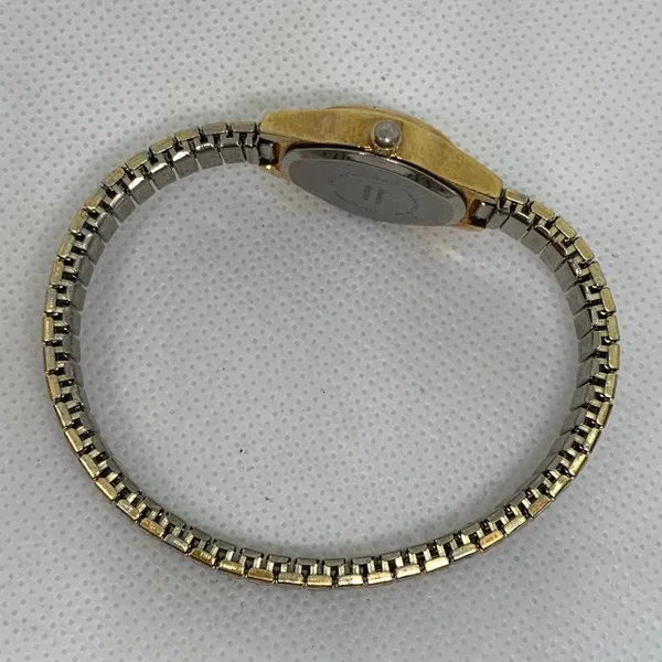 Women gold silver tone watch 20mm round case quartz analog stretch 6.5” running - Image 7