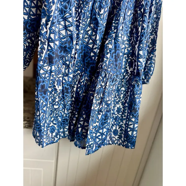 Tuckernuck NWT Womens XS Blue White Floral Cotton Tiered Maxi Dress Pockets - Image 13