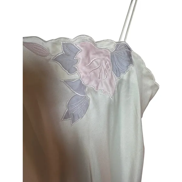 Deena‎ Vintage Cream Satin Floral Embroidered Maxi Nightgown Slip Dress Small - Image 3