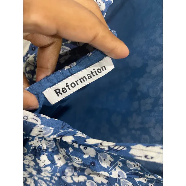 Reformation Dietrich Blue Floral Crepe Midi Dress Sz 4 - Image 5