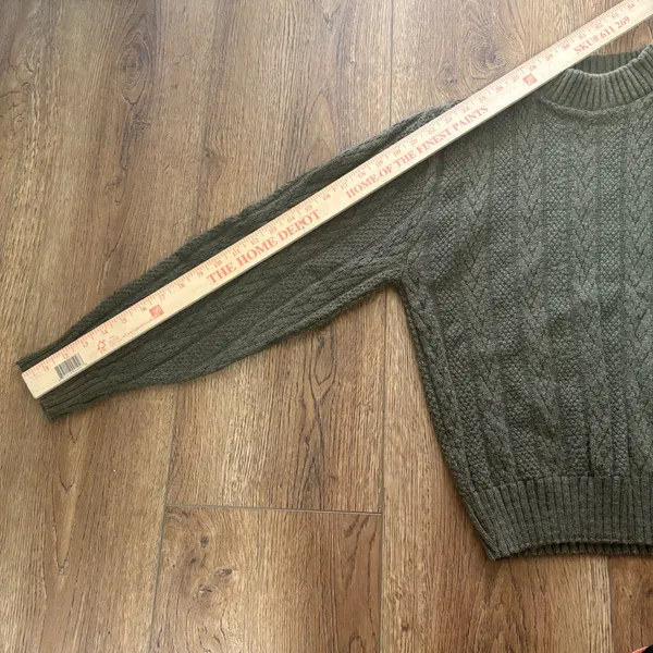 VTG 80s Olive Green Fisherman Knit Sweater USA Union‎ Made Womens M Chunky Knit - Image 7
