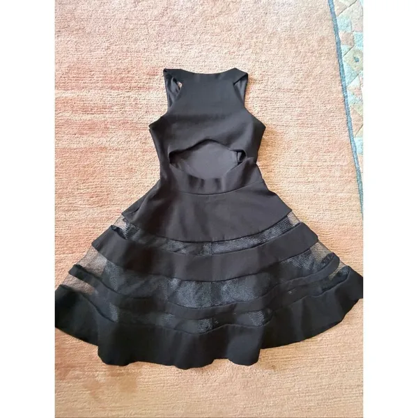 Parker $330 MSRP Black Mesh Cutout Fit & Flare Conner Party Dress Size Small - Image 8