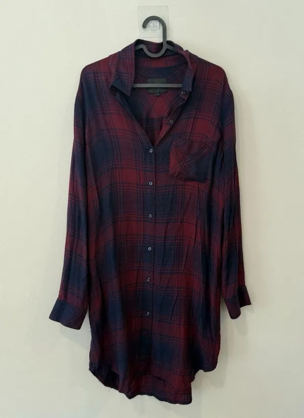 Rails Long Sleeve Plaid Button Front Shirt Dress in Red and Black SZ S 1991 - Image 6