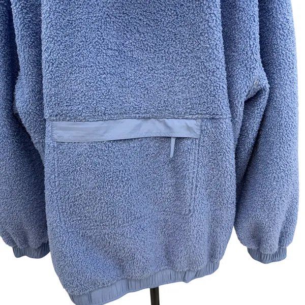 Free People Fuzzy Was She Pullover Blue‎ Sherpa Fleece Hoodie Womens Small - Image 13