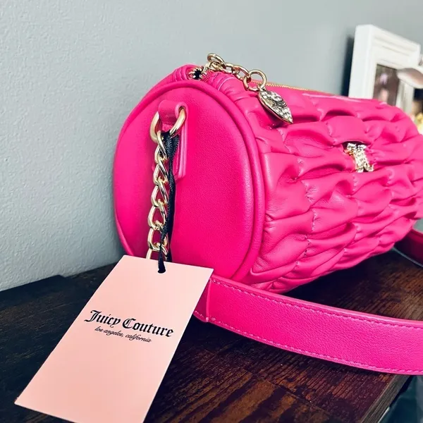 Juicy Couture Pink Flash Ruched Barrel Shoulder Bag Chain Strap NWT - Image 5