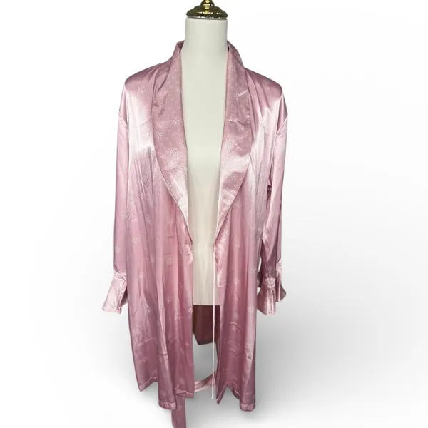 Vintage Jones New York Womens Robe Pink Pattern Shawl Collar Tie Waist‎ M - Image 3