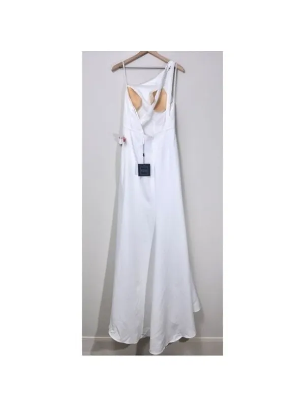 NWT Ieena Mac Duggal One Shoulder Double Strap Gown 8 White Bridal Formal 26266 - Image 8