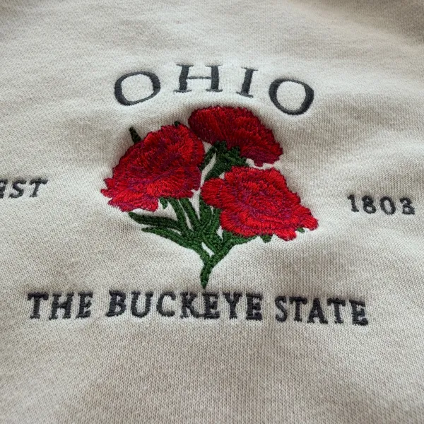Ohio The Buckeye State Embroidered Cream Crewneck Sweatshirt Womens XL - Image 4