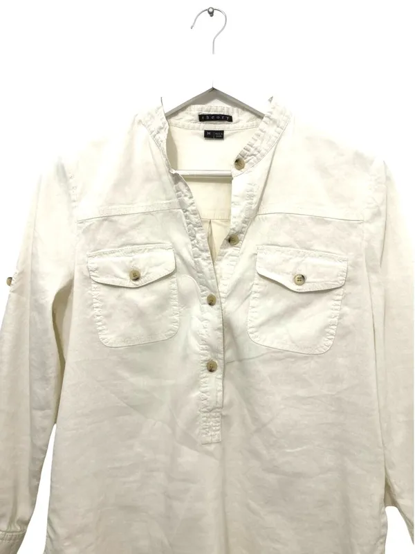 Theory "Corian" Luxury Linen-Blend Popover Utility Shirt M - Image 5