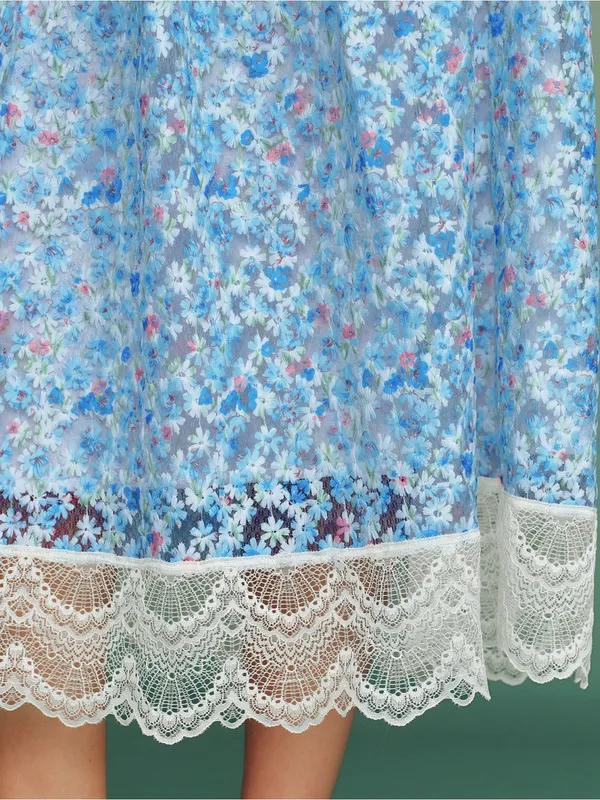 Rihoas Blue Floral Lace A-Line Skirt - Image 5