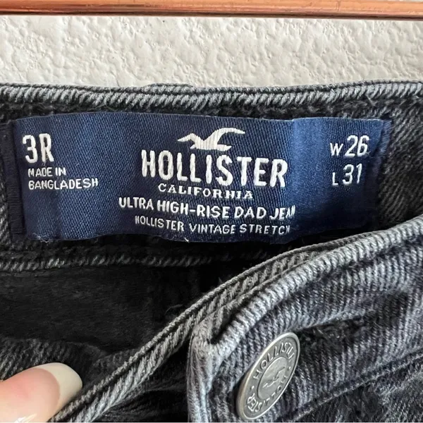 Hollister Ultra High Rise Dad Jeans Black Gray Patch Denim Jeans W26 L31 3R - Image 3