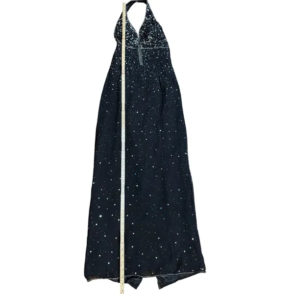 Scala Black Halter Beaded Sequin Maxi Formal Gown Sz L‎ - Image 9